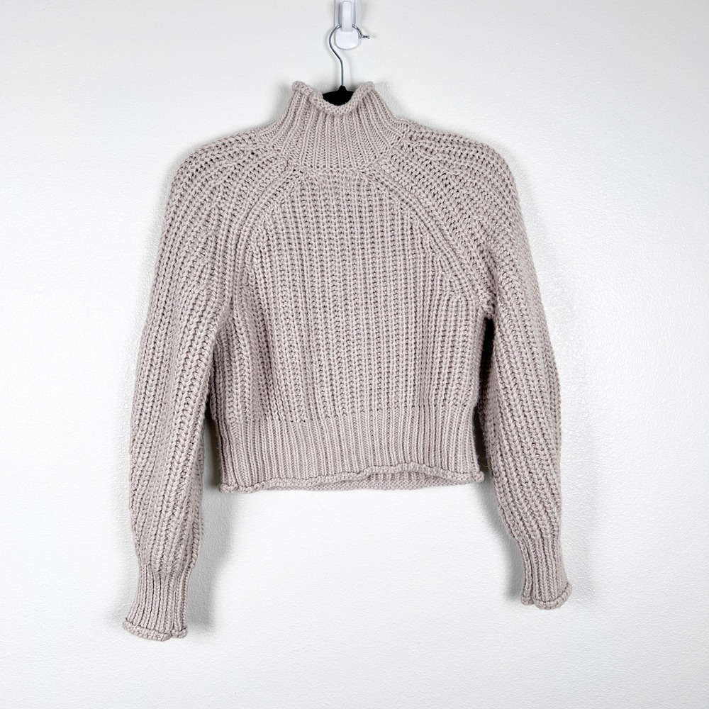H&M Women's Knit Mock Neck Pullover Sweater Beige Sz XS